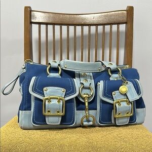 Coach 65th Anniversary Legacy Blue Leather & Canvas Satchel Bag
